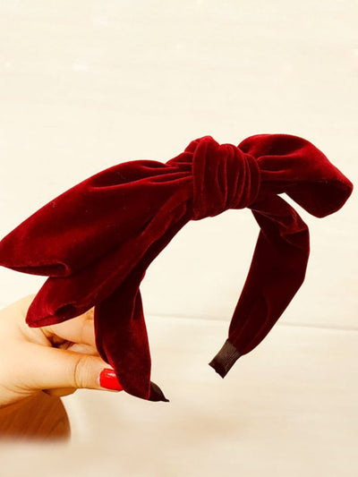Girls Large Velvet Bow Headband (6 Color Options) - Wine Red - Girls Headband