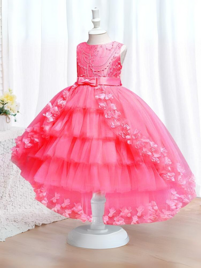Girls Special Occasion Dress | Pink Sleeveless Hi-Lo Ruffle Maxi Dress
