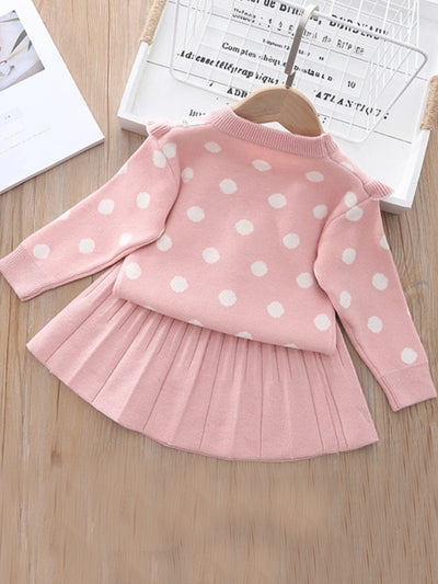 Baby Preppy Polka Dot Sweater & Pleated Skirt Set - Mia Belle Girls