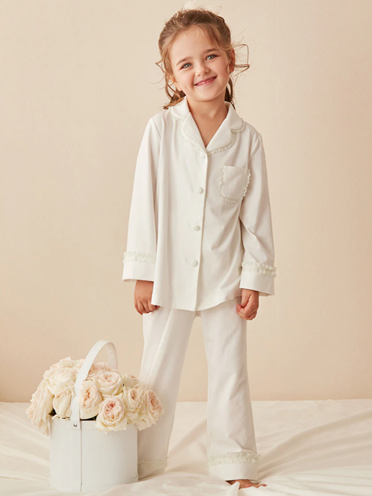 Mia Belle Girls Lace Trim Pajamas | Girls Loungewear