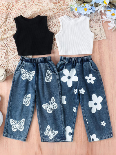 Mia Belle Girls Knit Top And Painted Jeans Set | Girls Summer Outfits
