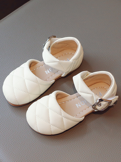 Girls Shoes By Liv and Mia | White Quilted Mary Jane Flat Shoes