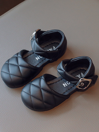 Girls Shoes By Liv and Mia | Black Quilted Mary Jane Flat Shoes