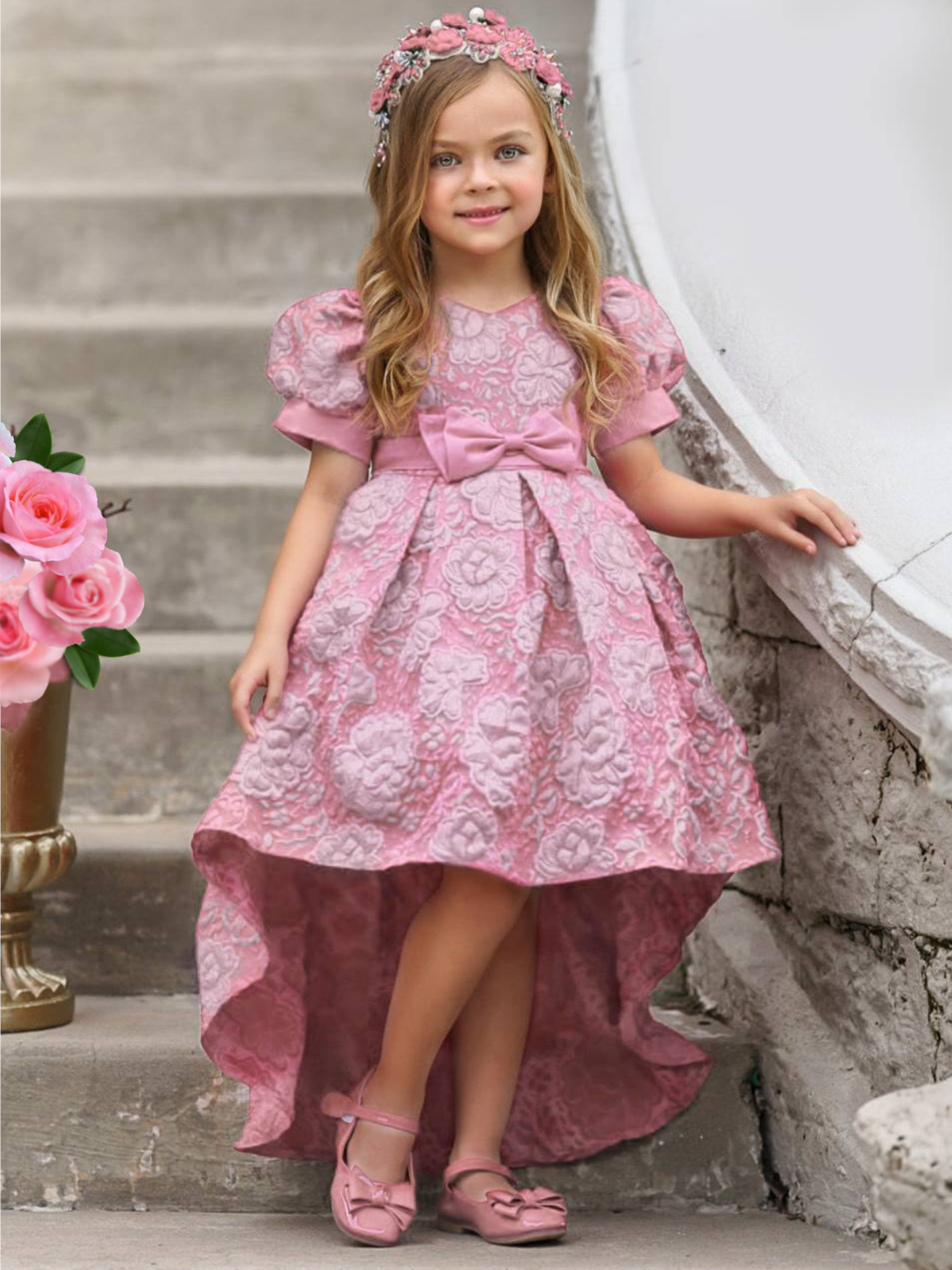 Charm And Glam Hi-Lo Brocade Special Occasion Dress