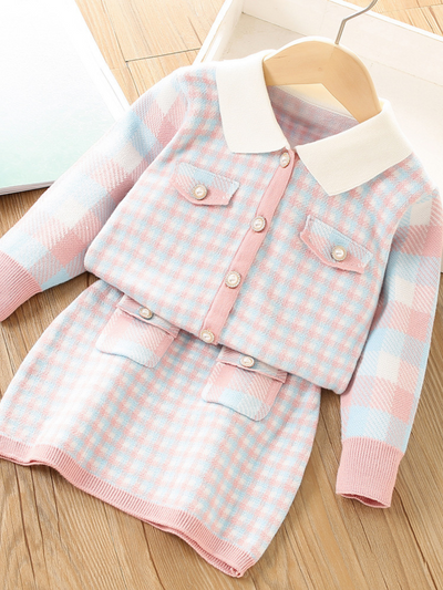 School's Out Pink Checkered Knit Set
