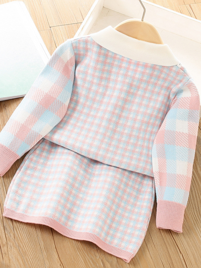 School's Out Pink Checkered Knit Set