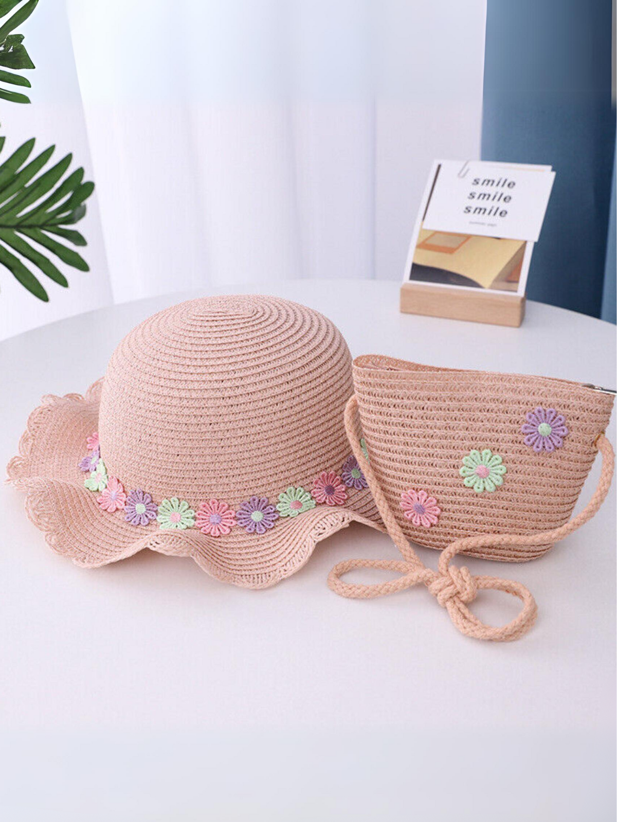 Mia Belle Girls Daisy Straw Hat Set | Girls Accessories