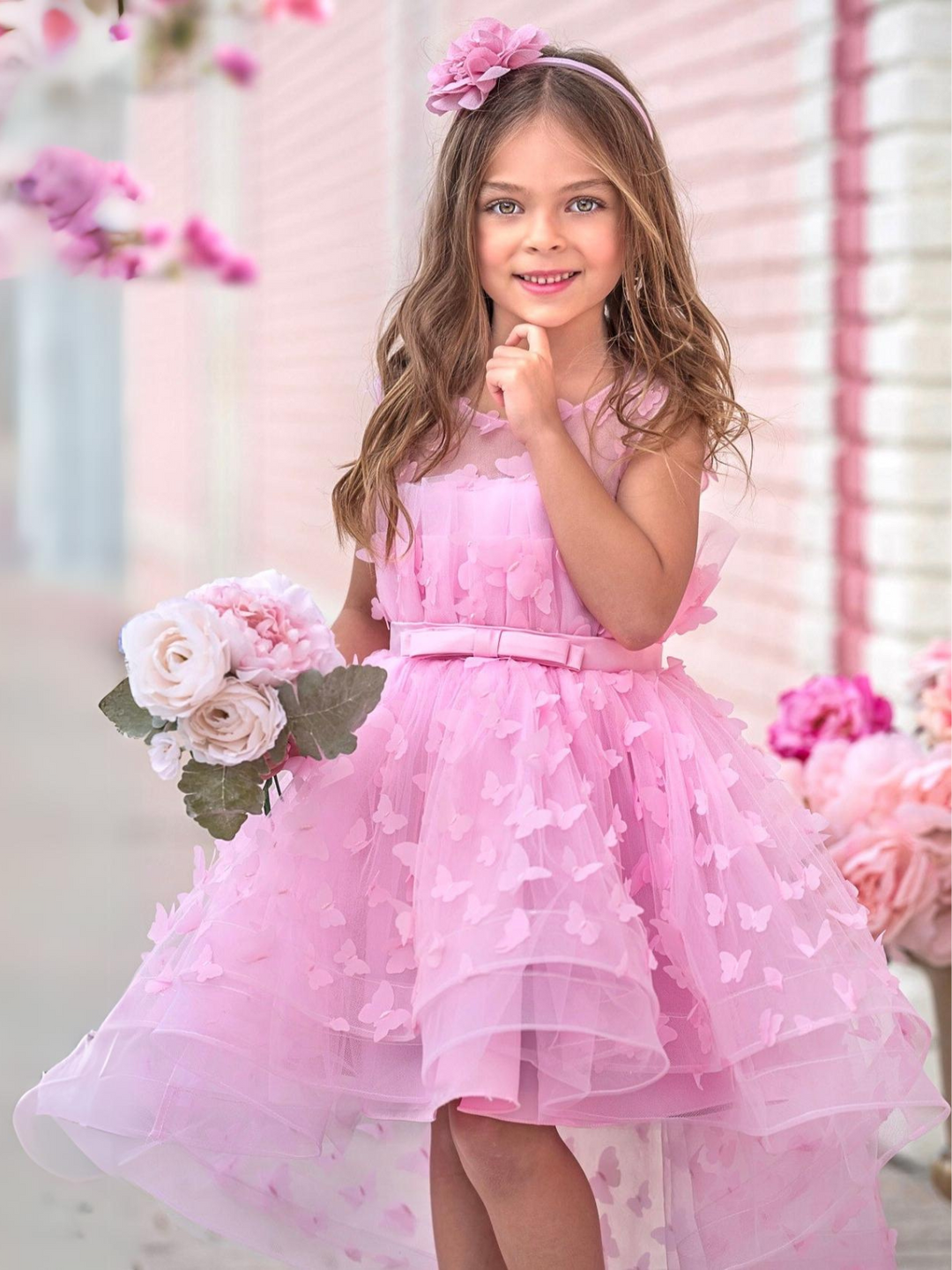 Mia Belle Girls Pink Butterfly Tulle Dress | Girls Formal Dresses Mia Belle Girls Pink Butterfly Tulle Dress | Girls Formal Dresses