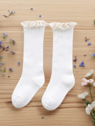 Girls White Frilly Costume Socks