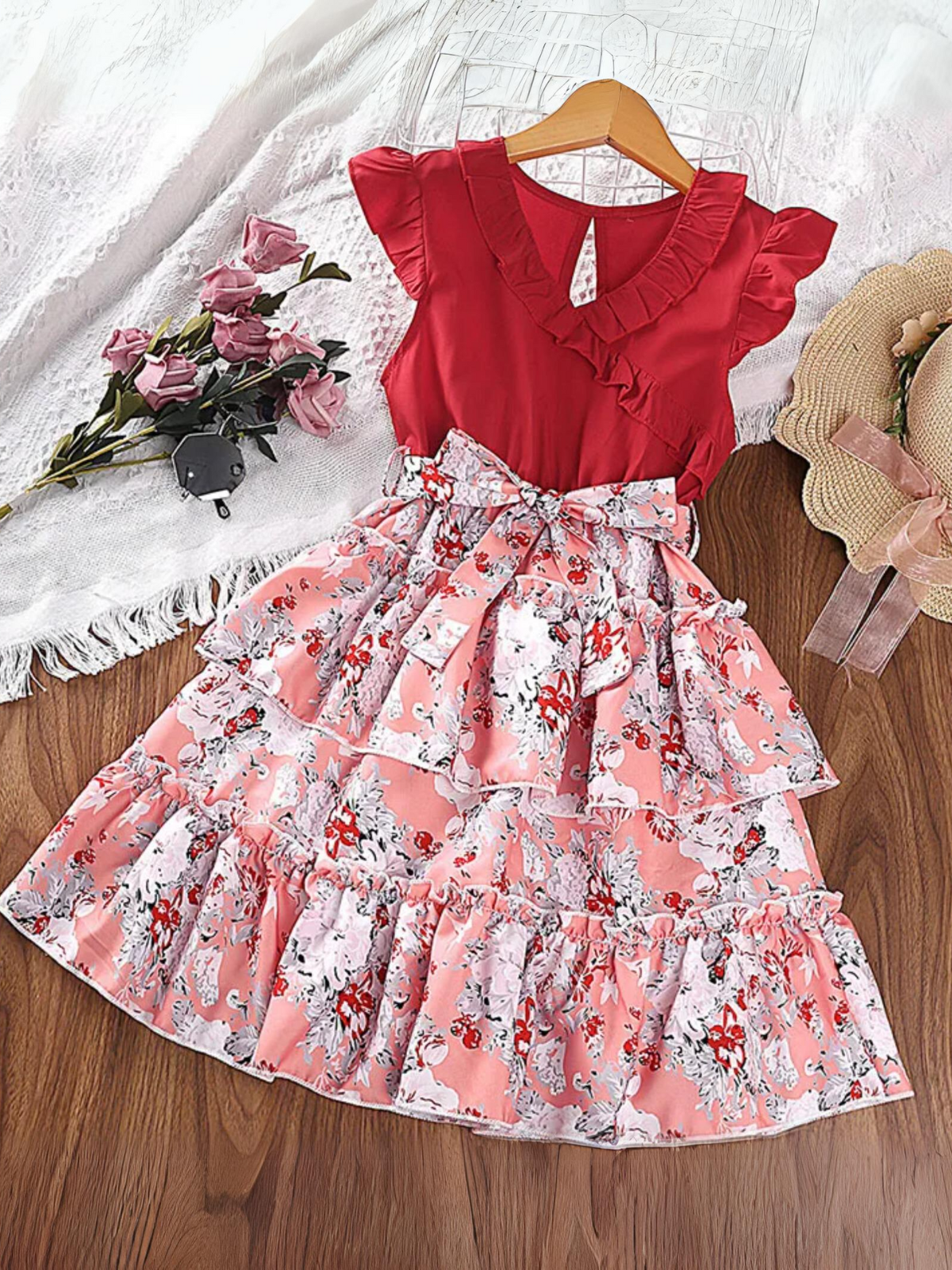 Mia Belle Girls Layered Floral Dress | Girls Summer Outfits