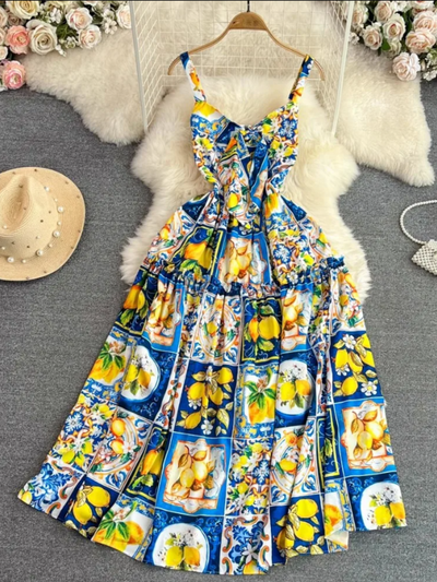 Mia Belle Girls Lemon Print Maxi Dress | Girls Summer Dresses