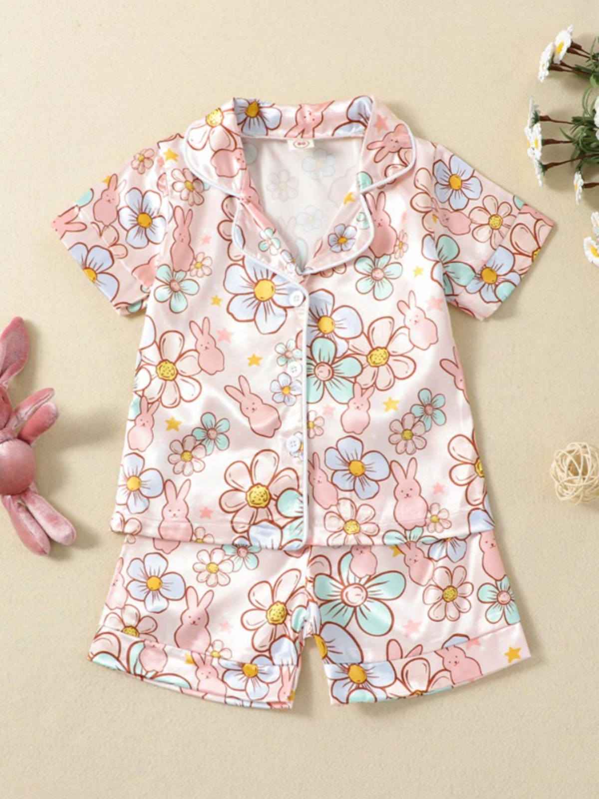 Mia Belle Girls Floral Short Sleeve Pajama Set | Girls Loungewear