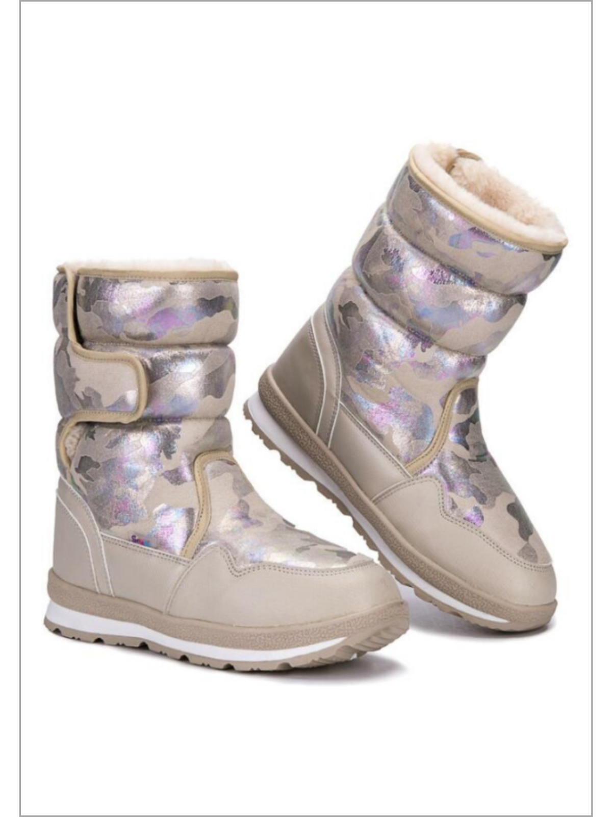 Girls Shoes By Liv and Mia | Beige Metallic Camo Anti Skid Winter Boots