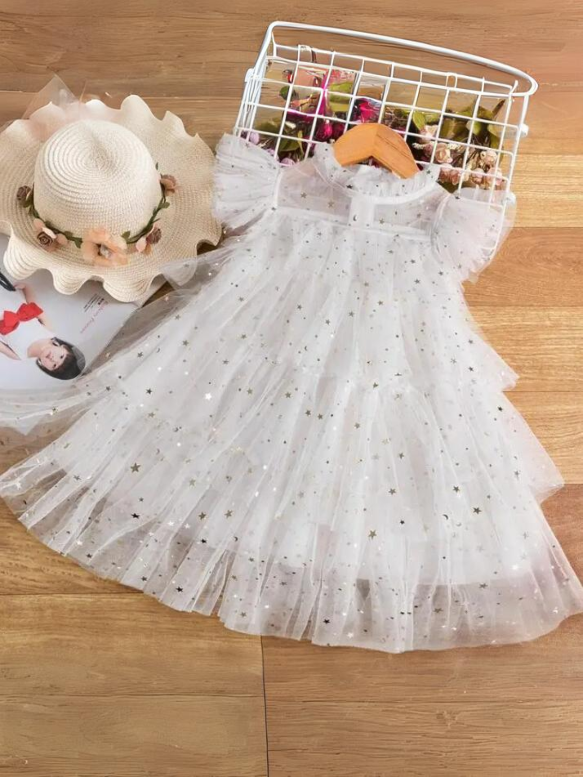 Glowing Girl Star Sequin Tiered Tulle Flower Girl Dress