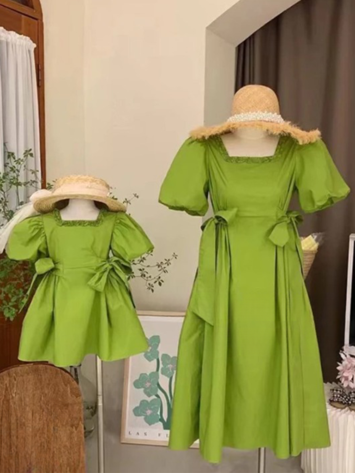 Mommy & Me Matching Dresses | Green Puff Sleeve Dress | Mia Belle Girls