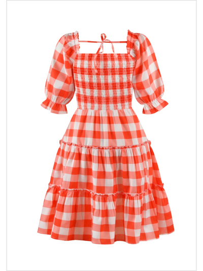 Mia Belle Girls Red Gingham Smocked Dress | Mommy and Me Dresses