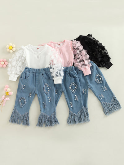Mia Belle Girls Top & Frayed Denim Jeans Set | Girls Casual