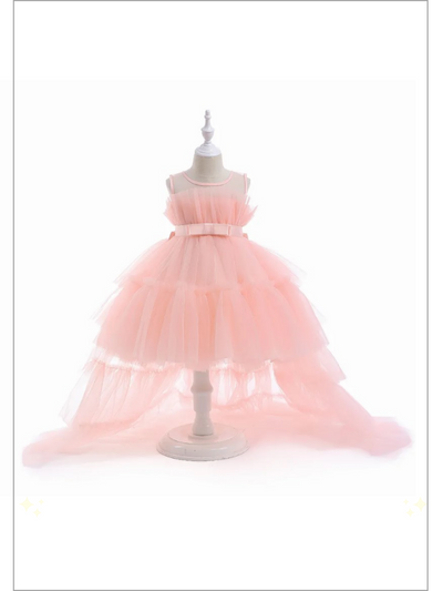 Mia Belle Girls Trailing Tulle Gown | Girls Winter Formal Dress