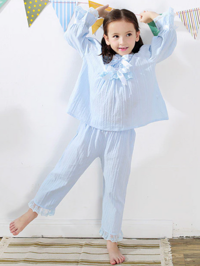 Mia Belle Girls Bows & Lace Pajamas | Girls Loungewear