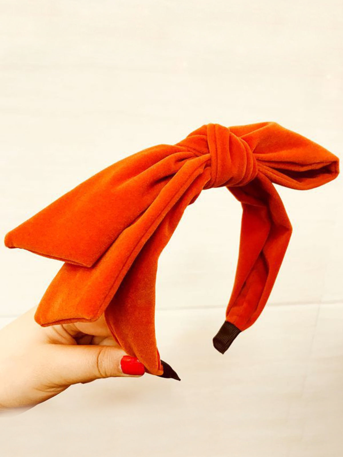 Girls Large Velvet Bow Headband (6 Color Options) - Orange - Girls Headband
