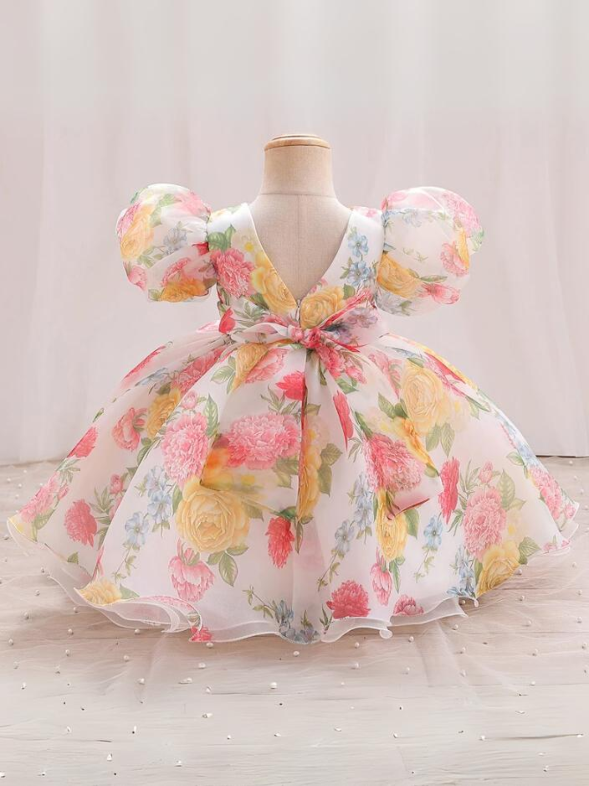Mia Belle Girls Puff Sleeve Floral Dress | Girls Spring Dresses