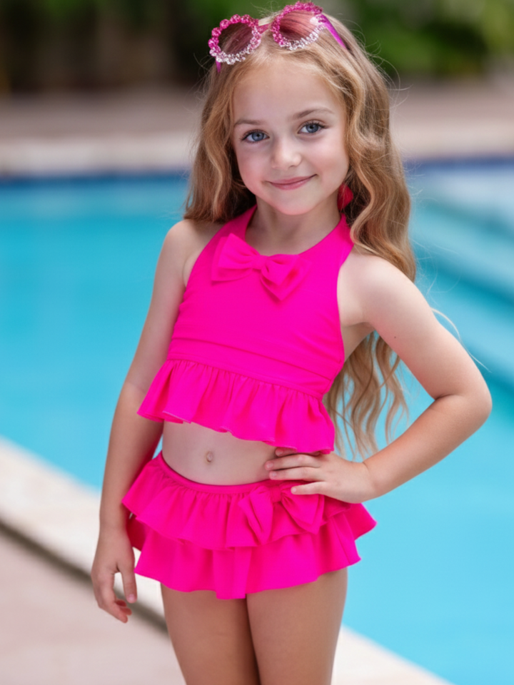 Boats and Bows Ruffle Skirt Two Piece Swimsuit