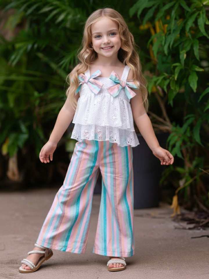 Coastal Boho Lace Top and Palazzo Pant Set
