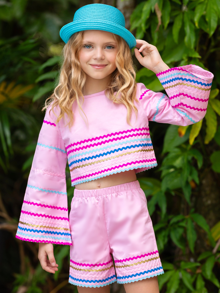 Sunset Waves Luxe Cotton Bell Sleeve Top and Short Set