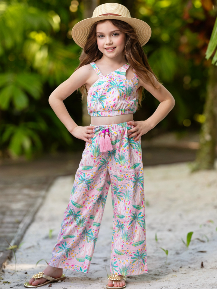 Tropical Paradise One-Shoulder Top and Palazzo Pants Set