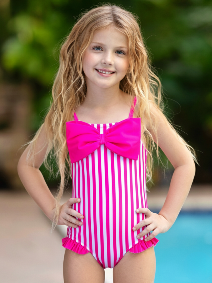 Seaside Stripes Pink Bow One-Piece Swimsuit