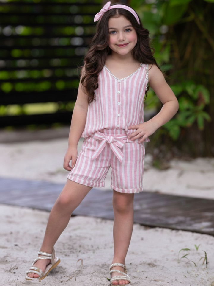 Sandy Stripes Cotton Sleeveless Top and Short Set