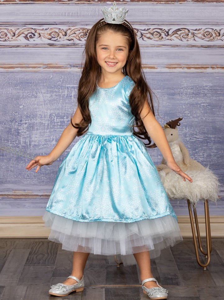 Mia Belle Girls Snowflake Cap Sleeve Hi-Lo Holiday Dress