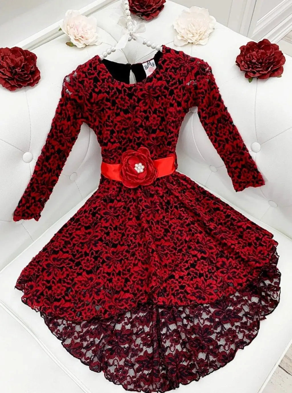 Winter Formal Party Dress | Girls Crochet Lace Hi-Lo Party Dress Mia Belle Girls Winter Formal Party Dress | Girls Crochet Lace Hi-Lo Party Dress Mia Belle Girls