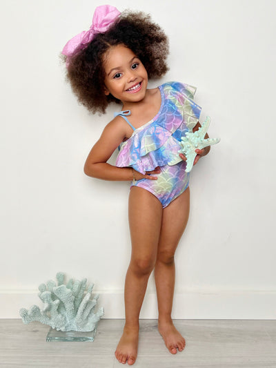 Toddlers Mermaid Swimsuits | Mermaid One Shoulder One Piece Swimsuit