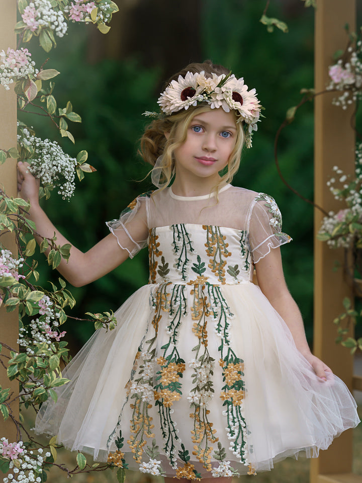 Cherished Floral Embroidered Tulle Dress
