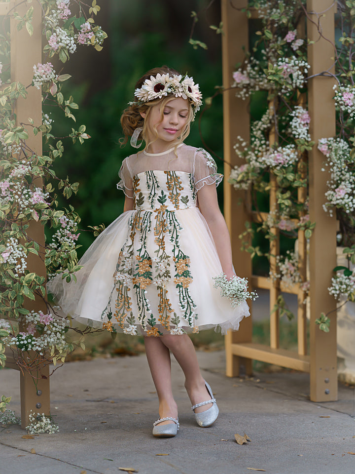 Cherished Floral Embroidered Tulle Dress