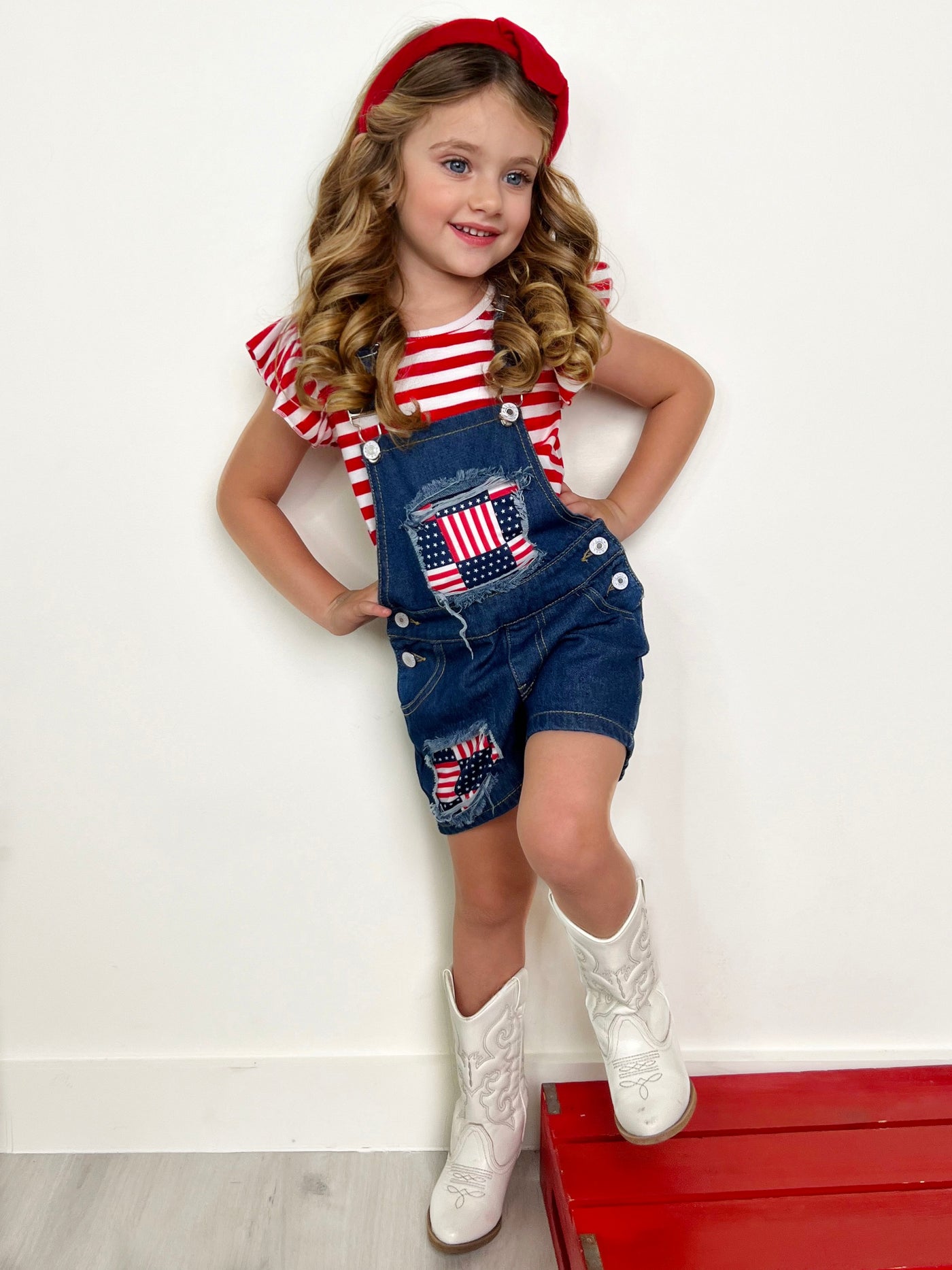 Mia Belle Girls Top And Denim Overall Set | 4th of July Outfits