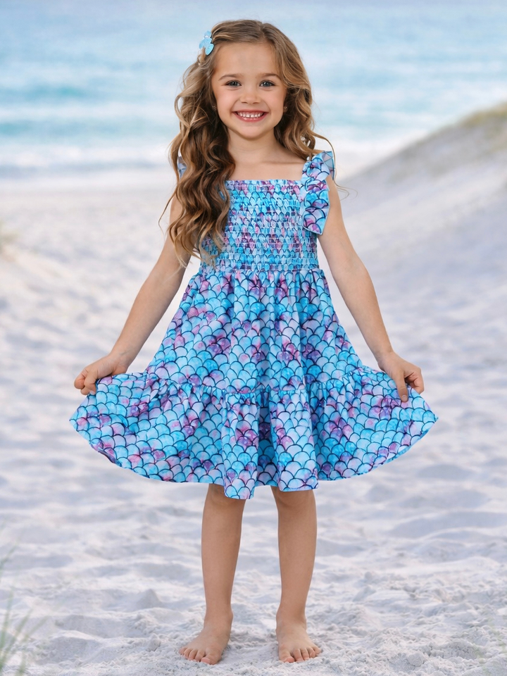 girls mermaid scale print summer dress