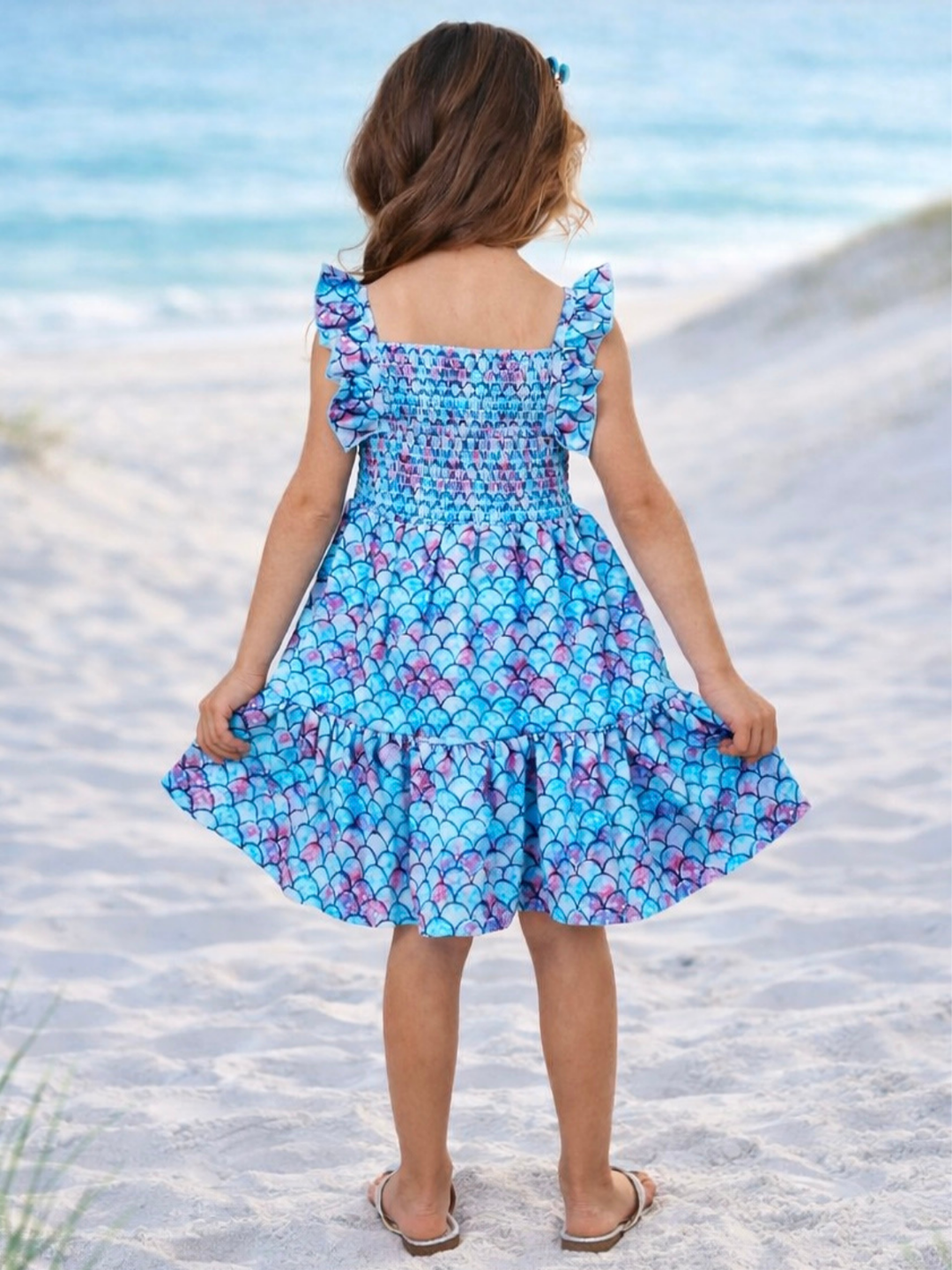 girls beach dress blue mermaid print