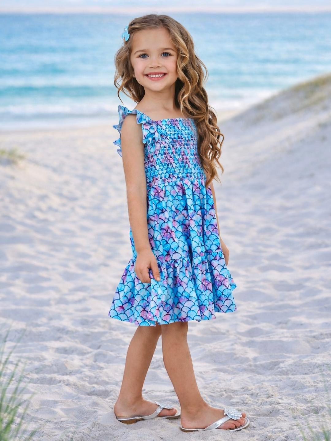 girls ocean inspired ruffle strap dress
