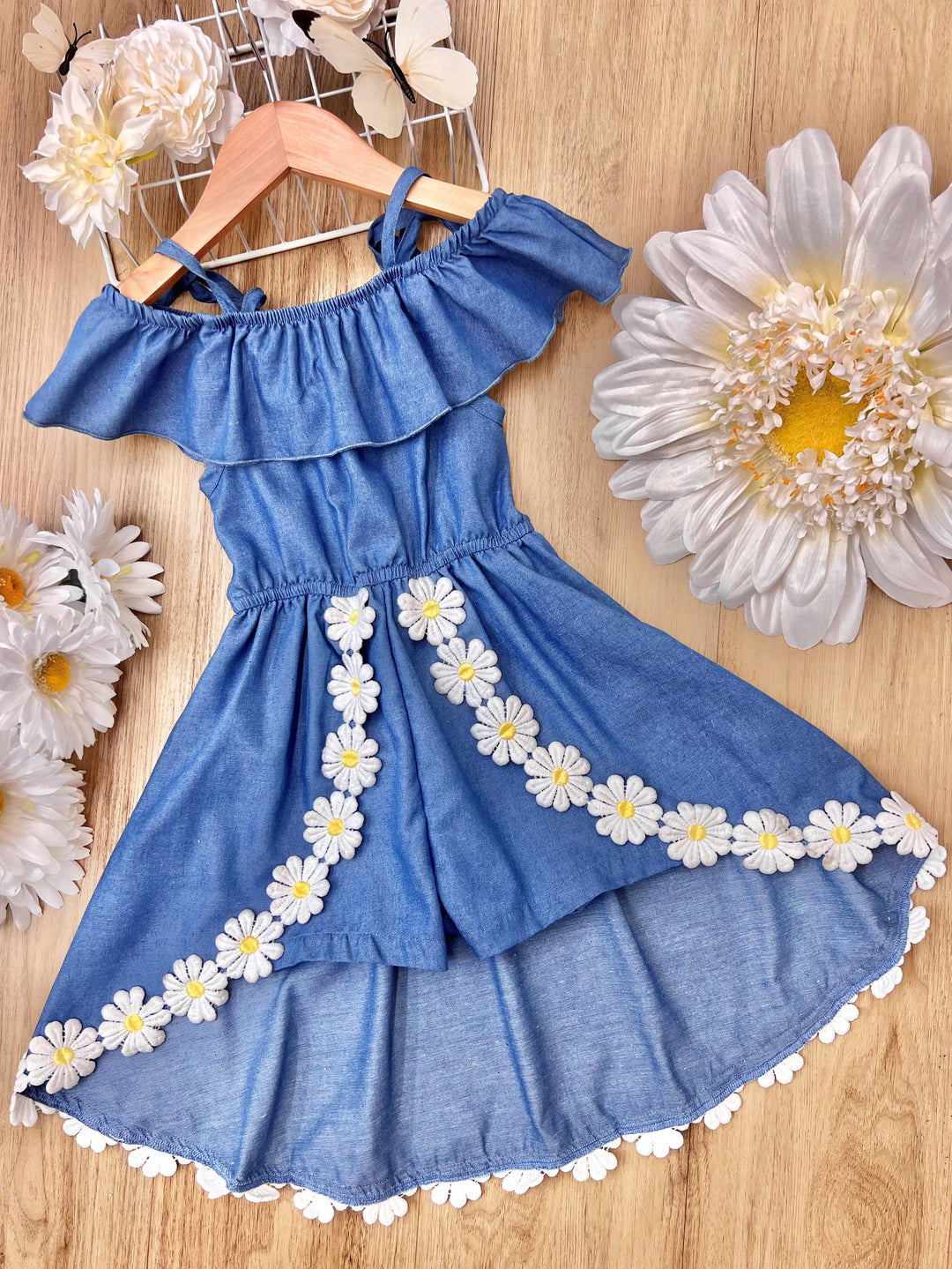 Make My Daisy Chambray Romper Dress - Main Image