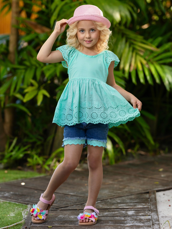 Little Miss Sunshine Top and Denim Shorts Set