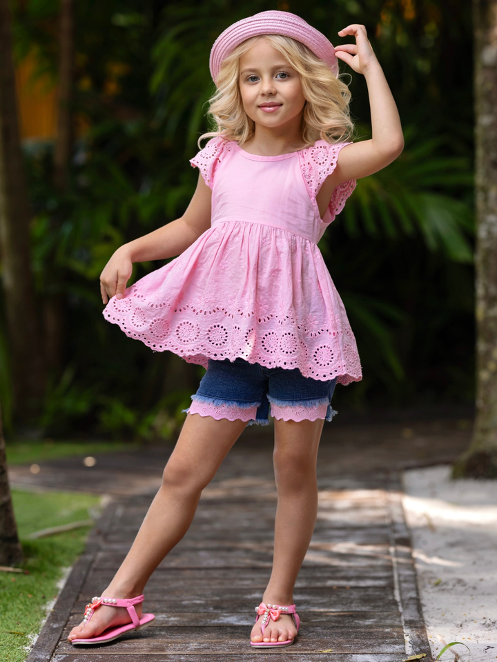 Little Miss Sunshine Top and Denim Shorts Set