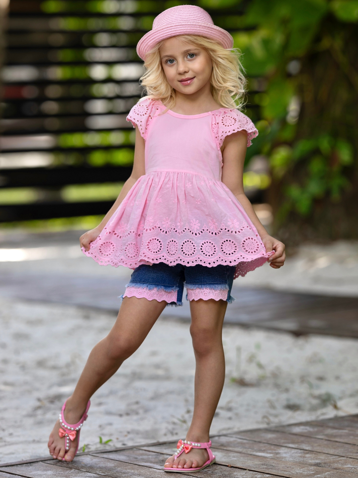 Little Miss Sunshine Top and Denim Shorts Set