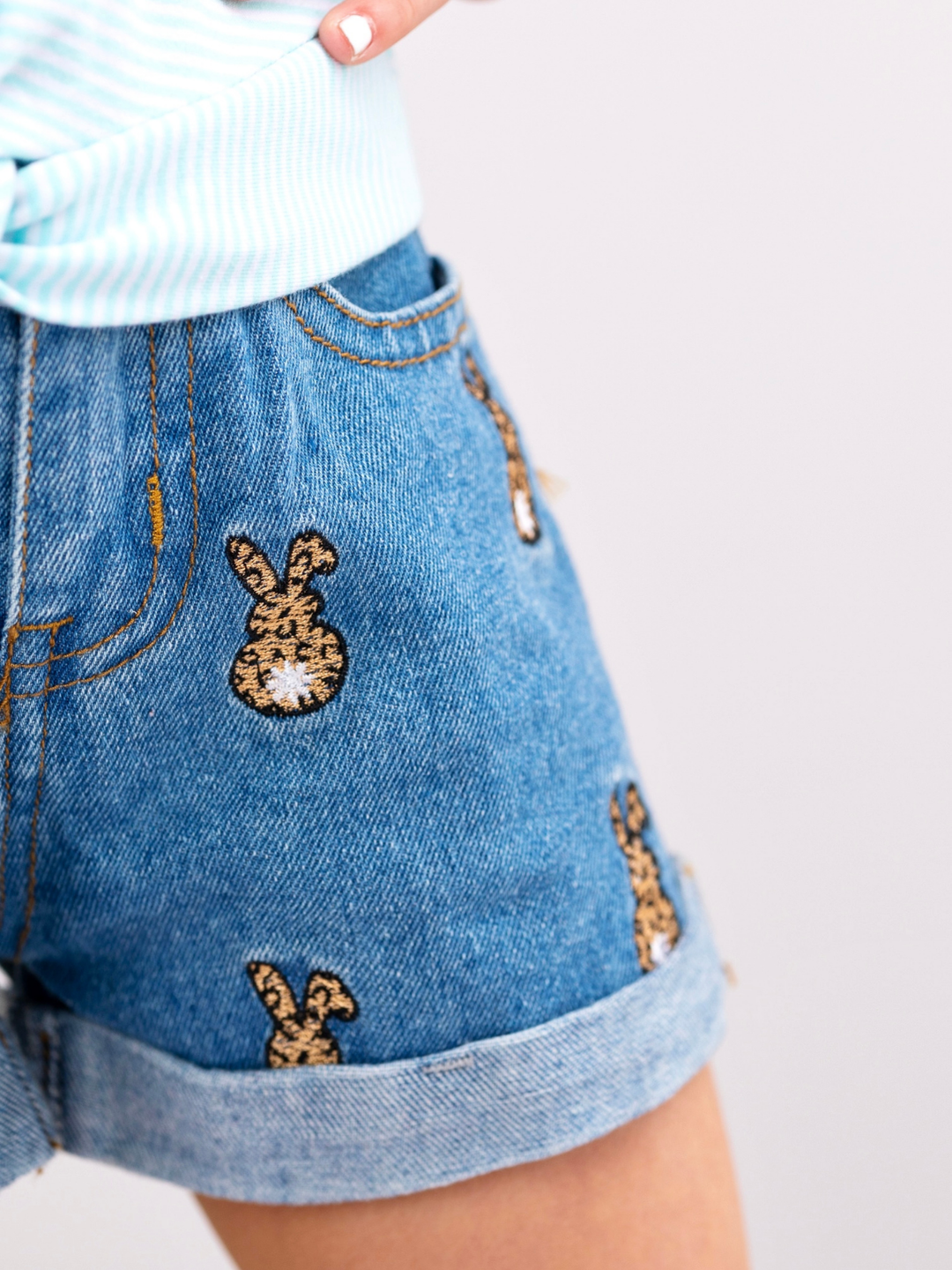 Leopard Bunny Stripe Easter Short Set