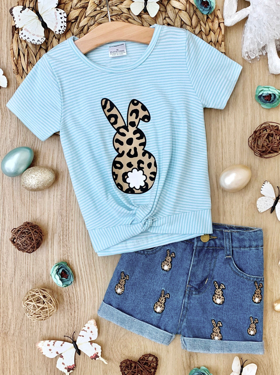 Leopard Bunny Stripe Easter Short Set
