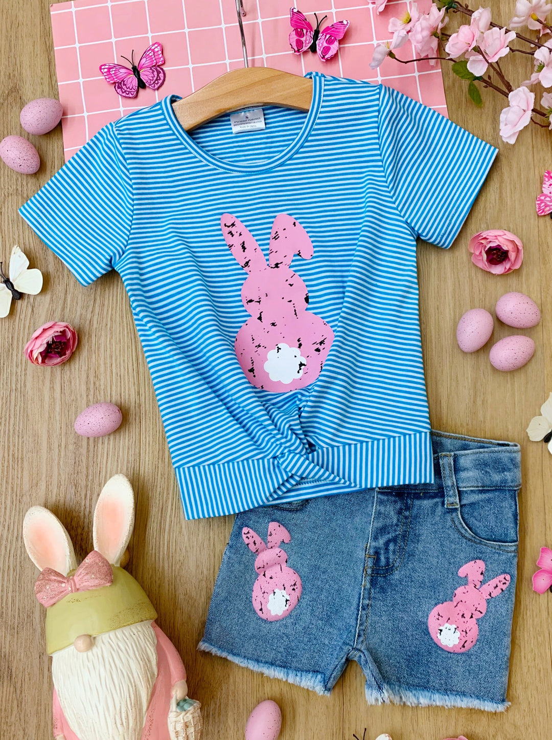 Girls Pencil Stripe Bunny Top & Denim Shorts Set - Mia Bella Girls ...