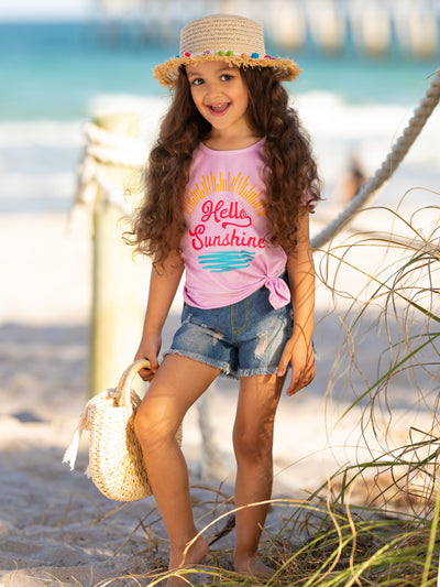 Cute Toddler Tops | Girls Short Sleeve Hello Sunshine Graphic Tee