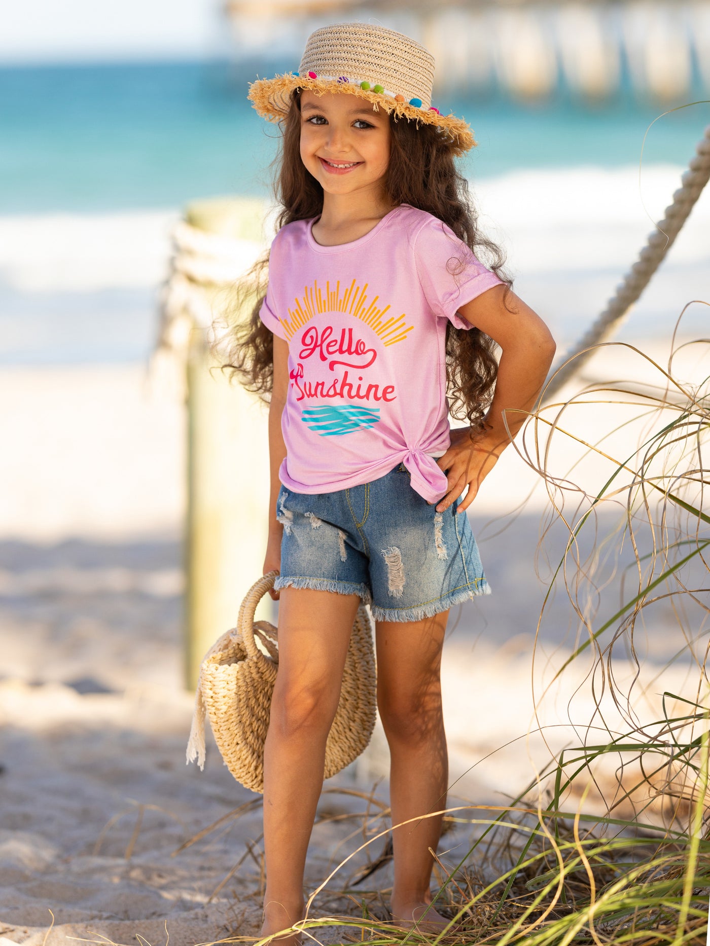 Cute Toddler Tops | Girls Short Sleeve Hello Sunshine Graphic Tee