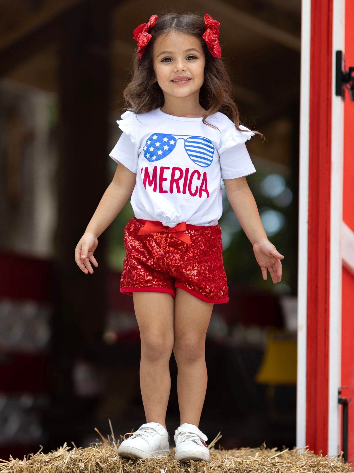 Mia Belle Girls Merica Top and Sequin Shorts Set | 4th of JulySets